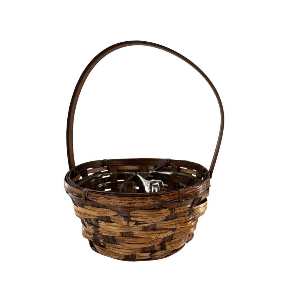 Vintage Handwoven Wicker Basket Plastic Liner 7.5" Decorative‎ Rustic Easter